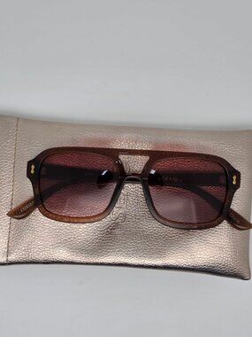 I-Sea Royal Crystal Taupe Frame Polarized Brown Lens Aviator Sunglasses w/ Case